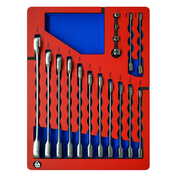 Набор комбинированных трещоточных ключей МАСТАК 5-21317 (8-22 мм, ложемент, 17 предметов)