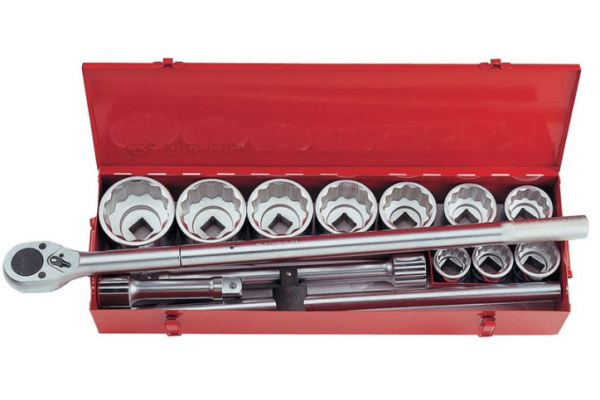 Набор торцевых головок с принадлежностями 1", двенадцатигранные, 36-80 мм, 14 предметов KING TONY 8015MR