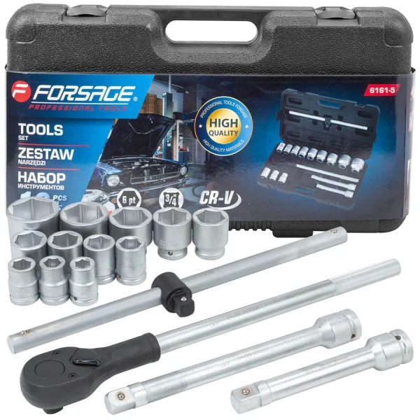 Набор инструментов 16пр. 3/4''6гр. (17,19,21,24,27,30,32,33,36,41,46,50), в кейсе