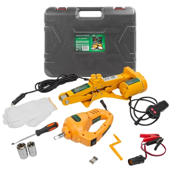 Автокомплект электро 2в1 (домкрат ''ромб'': 2т, h min 120мм, h max 350мм, гайковерт: 100Вт, 340Нм)