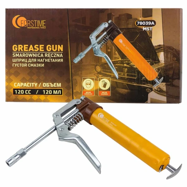Шприц для нагнетания густой смазки ручной 120мл в комплекте с жестким(L-150мм) наконечником (''под тубу'')