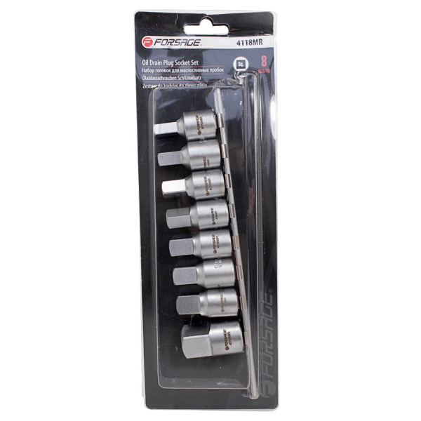Набор головок-квадратов для маслосливных пробок 8пр. 1/2''(8,9.5,10,10.5,12,12.7,13.5,19мм) на планке