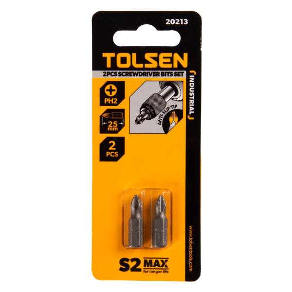 Набор вставок (бит) торцевых 1/4" Phillips PH2 25 мм 2 предмета TOLSEN TT20213