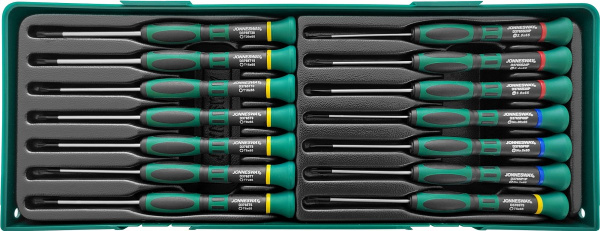 Набор отверток для точной механики в ложементе L-65 мм 14 предметов JONNESWAY D376514LSP
