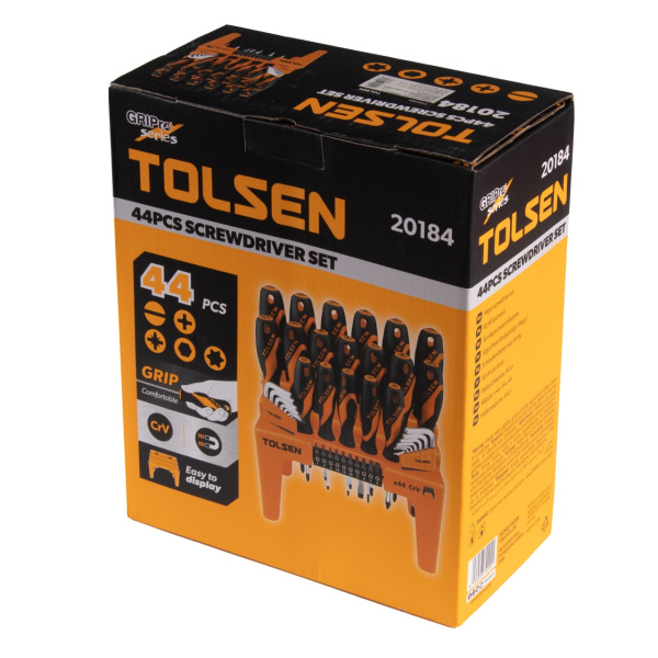 Набор отверток "GRIPro" вставки (биты) шестигранники на подставке 44 предмета TOLSEN TT20184