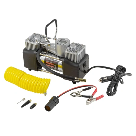 Компрессор поршневой автомобильный двухцилиндровый в пластиковом кейсе с цифровым манометром F-98 ''FORSAGE''(65л/мин, 23А) 12V