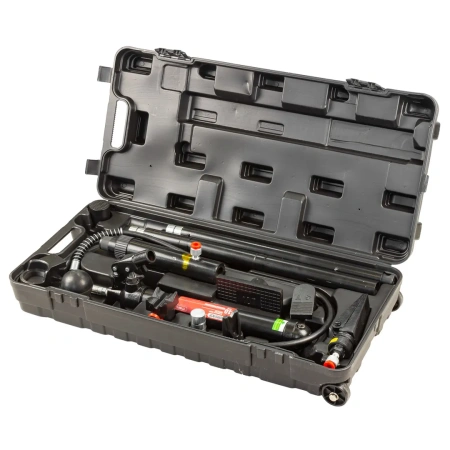 Набор гидравлического оборудования для кузовных работ 10т.(насос, цилиндр + комплект удлинителей и надставок), в кейсе на колесах