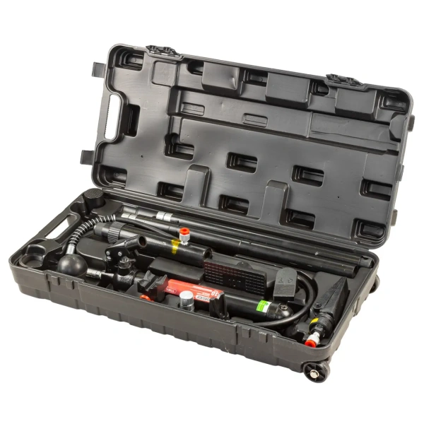 Набор гидравлического оборудования для кузовных работ 10т.(насос, цилиндр + комплект удлинителей и надставок), в кейсе на колесах