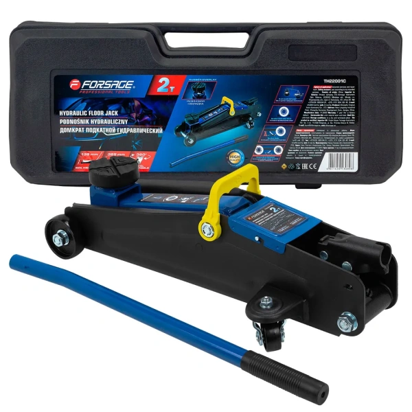 Домкрат подкатной гидравлический 2 т (h min 135мм, h max 385мм) с резиновой накладкой в кейсе