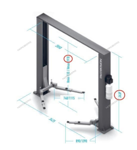 Двухстоечный подъёмник 4т с верхней синхронизацией NORDBERG N4121H-4T