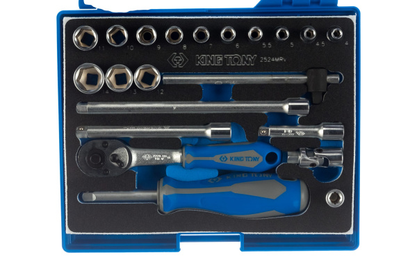 Набор торцевых головок с принадлежностями 1/4", шестигранные, 4-14 мм, 21 предмет KING TONY 2524MRV
