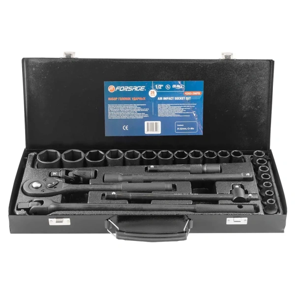 Набор инструментов ударных 26пр. 1/2''(6гр.) (8-32мм, Cr-Mo), в металлическом кейсе