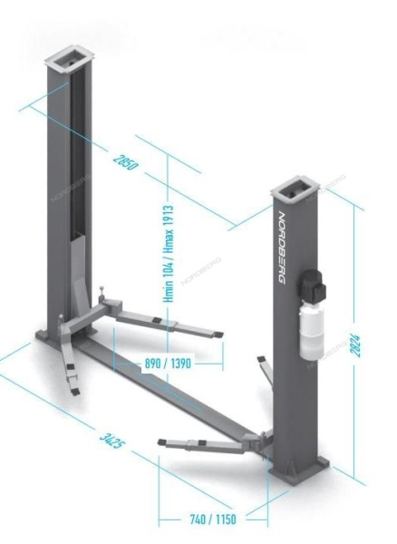 Подъемник двухстоечный 220V 4т асимметричный NORDBERG N4121A-4T-220V