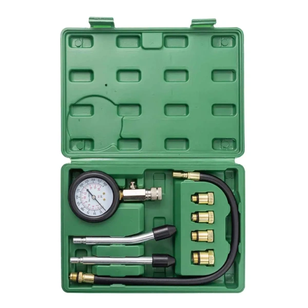 Индикатор компрессии бензинового двигателя Profi 8пр.(0-21Bar, М10, М12, М14, М18 + 2 жестких прижимных адаптера-переходника) 3пр., в кейсе