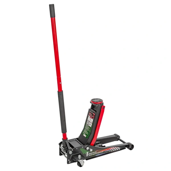 Домкрат подкатной гидравлический 3 т усиленный низкопрофильный (2 поршня, резиновая накладка,h min75мм,h max510,черно-зеленый)