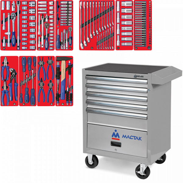 Инструментальная тележка с набором инструментов МАСТАК "СТАНДАРТ" 52-05186G, 186 предметов