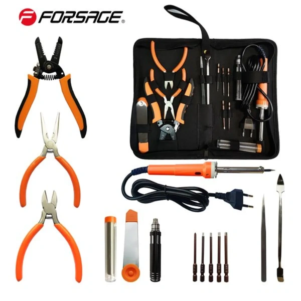 Паяльник электрич.-й с набором инструментов и аксессуаров 14пр.(220V,50Hz,60W,пинцет-2шт,кусачки,утконосы,отвертка6пр,съемник изол.,расходники)в сумке