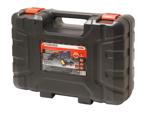 Компрессор поршневой автомобильный двухцилиндровый с фонарем в пластиковом кейсе F-2014360 ''FORSAGE''(65л/мин, 23А) 12V