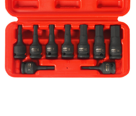 Набор бит-головок ударных JTC J309H (3/8", HEX, H3-14 мм х 52 мм, 9 предметов в кейсе)