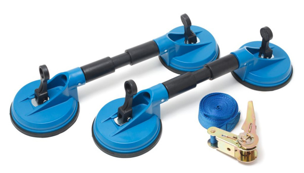 Набор съемников стекол 60кг. 3пр. (стеклодомкрат двухзажимной плавающий - 2шт, стяжка груза с трещоткой)