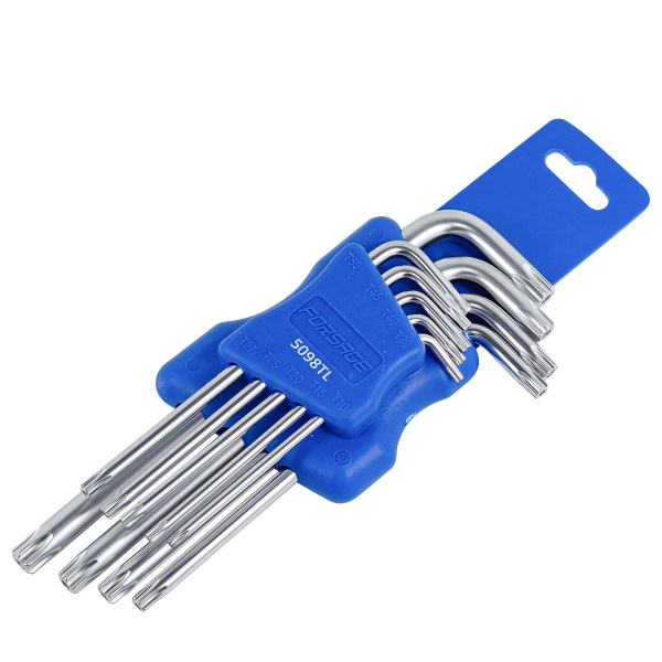 Набор ключей Г-образных TORX длинных 9пр.(Т10Н, Т15Н, Т20Н, Т25Н,Т27Н, Т30Н, Т40Т, Т45Н,Т50Н с отверстием)в пластиковом держателе