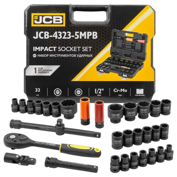 Набор инструментов ударных 32пр.1/2''( 6-гр: 8-32мм, 12гр: 10,12,14,15,17,19,36мм, Cr-Mo)