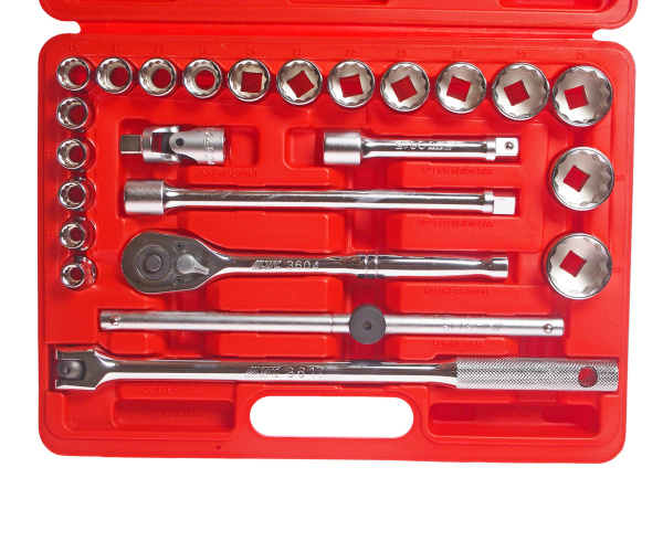 Набор головок торцевых 12-ти гранных JTC T424B (1/2", 10-32 мм, 24 предмета в кейсе)