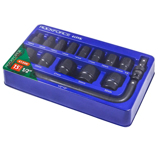 Набор головок ударных 15пр. 1/2''(6-гр.) (10,12, 13, 14, 15, 17, 19, 21, 22, 24, 27, 30, 32мм) в ложементе