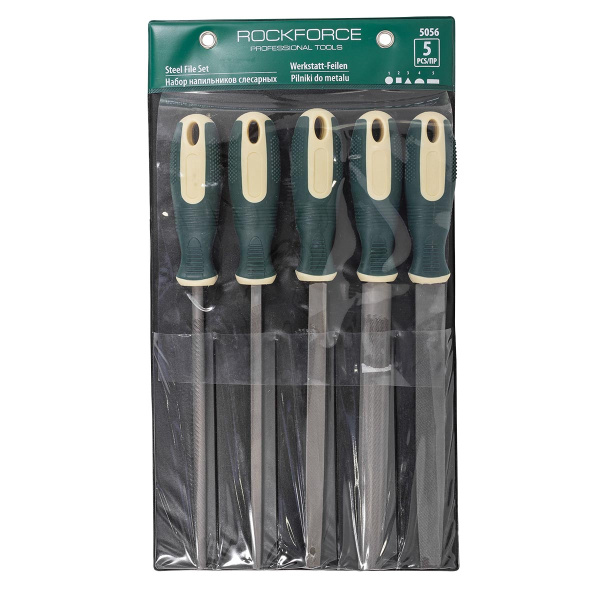 Набор напильников разнопрофильных 5пр.(плоский, треугольный, круглый, полукруглый, квадратный L-320мм), на полотне