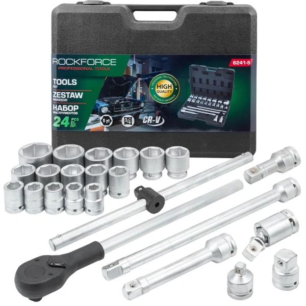 Набор инструментов 24пр. 3/4''6гр.(17,19,21,22,24,27,30,32,33,34,35,36,38,41,46,50), в кейсе