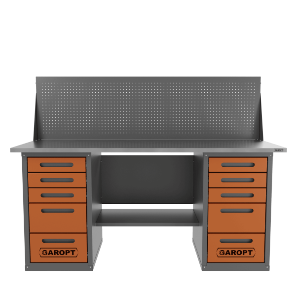 Верстак двухтумбовый 5 ящиков /5 ящиков с экраном Garopt оранжевый 1800*700