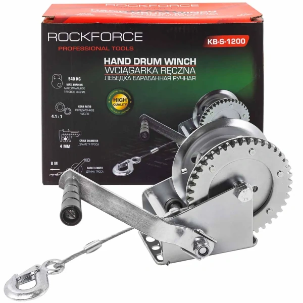 Лебедка ручная барабанная, 540кг(стальной трос, диаметр троса-4мм, длина троса-8м ) Лебедка ручная барабанная, 540кг(стальной трос, диаметр троса-4мм, длина троса-8м )