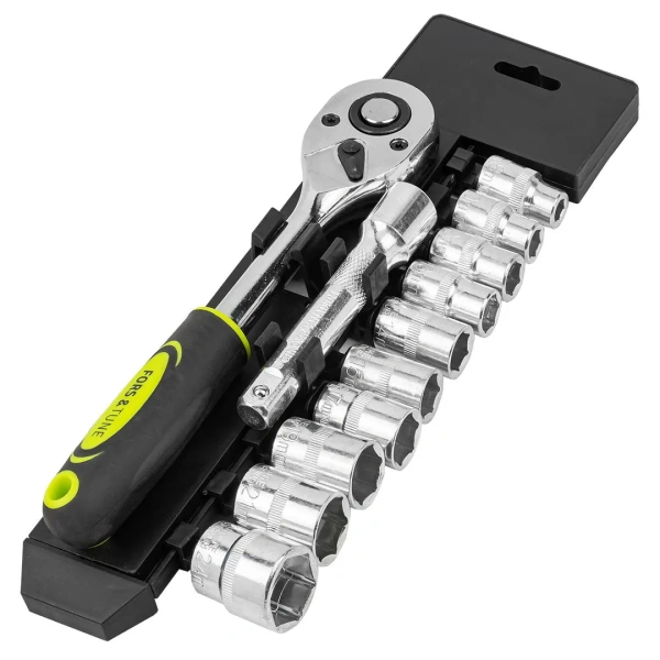 Набор головок с трещоткой и удлинителем 12пр.1/2''(6гр)(8,10,12-15,17,19,21,24мм),в пласт. Держателе