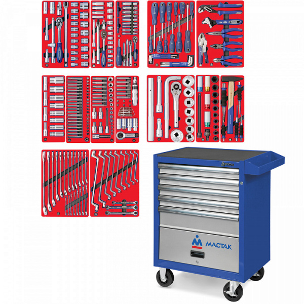 Тележка инструментальная с набором инструментов "ПРОФИ" 299 предметов МАСТАК 52-05299B