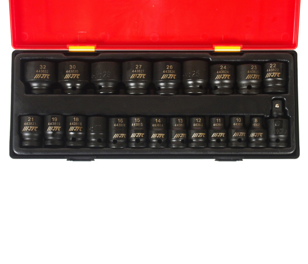 Набор головок торцевых 6-ти гранных ударных JTC K4223 (1/2", 08-32 мм, 22 предмета в кейсе)