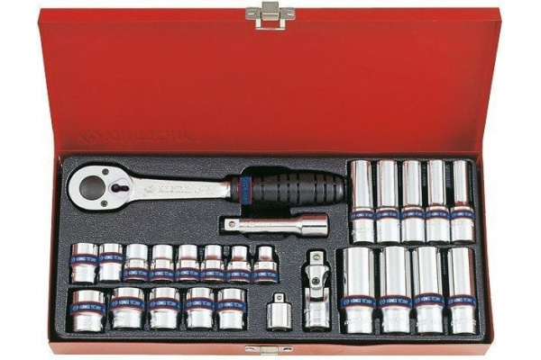 Набор торцевых головок с принадлежностями 3/8", двенадцатигранные, 1/4"-13/16", 26 предметов KING TONY 3027SR