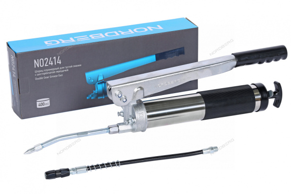 Шприц плунжерный для густой смазки NORDBERG NO2414 (с шестеренчатой передачей, 400 мл)