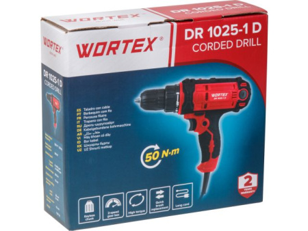 Дрель-шуруповерт WORTEX DR 1025-1 D в кор. 300 Вт, 50 Нм, 2 скор., быстрозажимной патрон: 10 мм