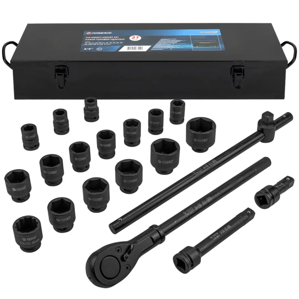 Набор инструментов ударных ''Profi''3/4'', 6гр, 21пр(17,19,21,22,24,27,30,32,34,35,36,36-12гр,38,41,46,50мм), в кейсе