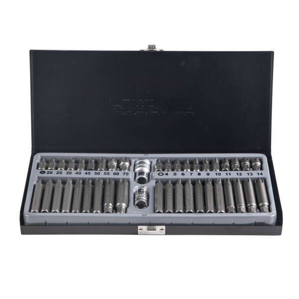 Набор бит с битодержателями, 42пр.10мм(75/30мм, TH:20,25,30,40,45,50,55,60,70, Ribe:М4,М5,М6,М7,М8,М9,М10,М11,М12,М13,М14),в метал. кейсе