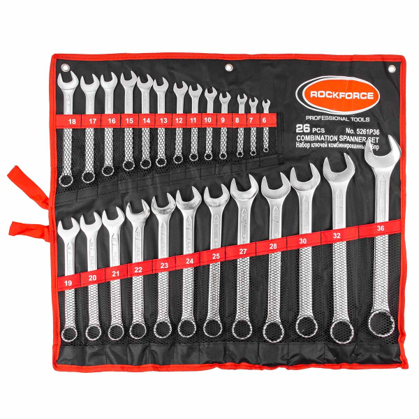 Набор ключей комбинированных 26пр.(6-25, 27, 28, 30, 32, 36мм),на полотне