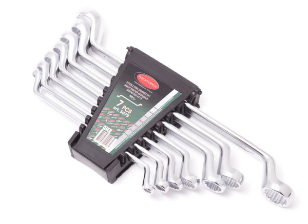 Набор ключей накидных отогнутых на 75грд., 7пр.(8х9, 10х11, 12х13, 14х15, 16х17, 18х19, 22х24),в пластиковом держателе