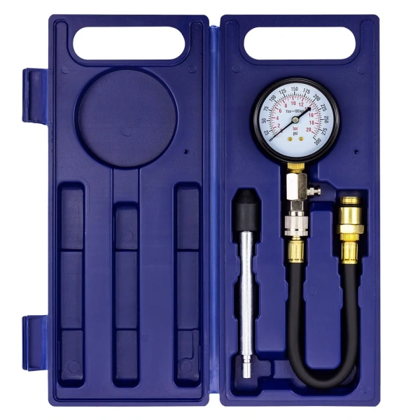Индикатор компрессии бензинового двигателя Profi (0-21Bar, М14, М18 + жесткий прижимной адаптер-переходник) 3пр., в кейсе
