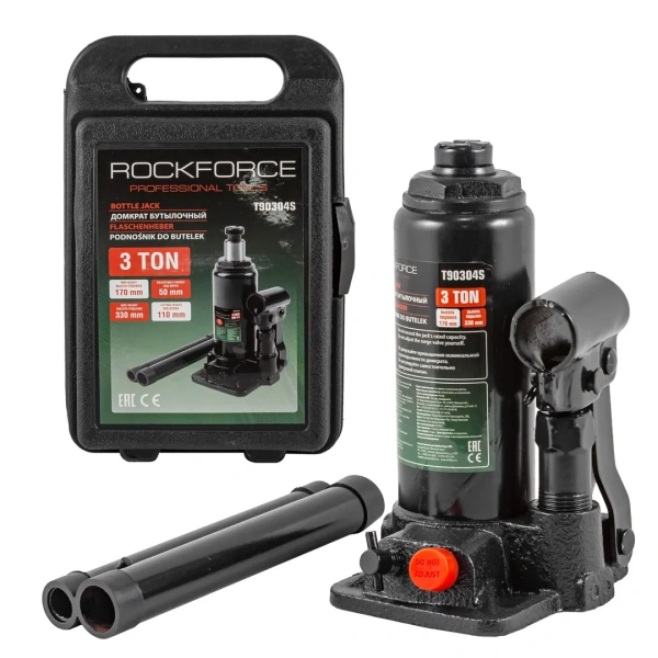 Домкрат бутылочный гидравлический с клапаном 3т (h min-180мм, h max-345мм, ход штока-105мм, ход винта-60мм) в кейсе