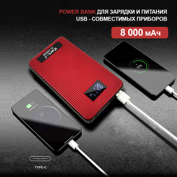 Пусковое устройство 12В, 8 000 мАч, 200/400А iCartool IC-JSD08