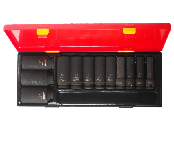 Набор головок торцевых 6-ти гранных ударных глубоких JTC K4121 (1/2", 10-32 мм, 12 предметов в кейсе)