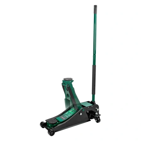 Домкрат подкатной гидравлический двухпоршневой 3т низкопрофильный с прорезиненной накладкой на рукоятке (h min 80мм, h max 508мм)