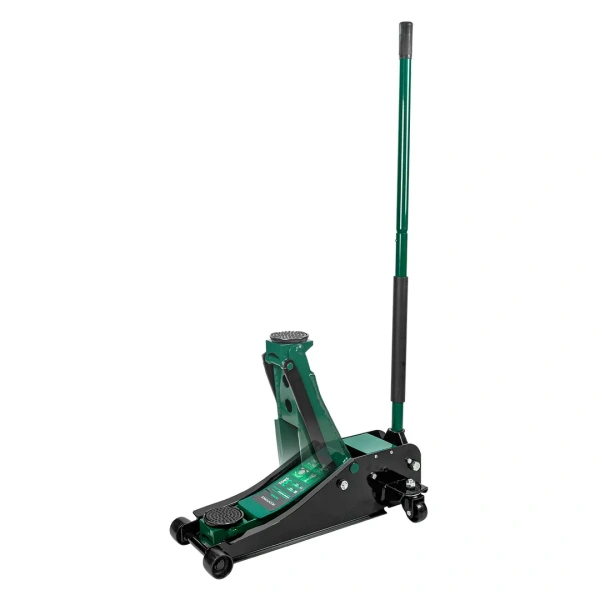 Домкрат подкатной гидравлический двухпоршневой 3т низкопрофильный с прорезиненной накладкой на рукоятке (h min 80мм, h max 508мм)