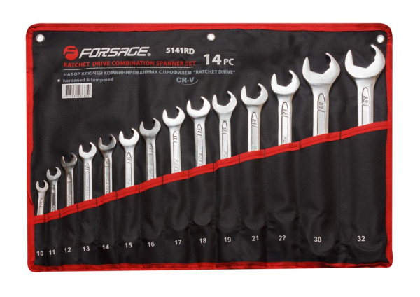 Набор ключей комбинированных с профилем ''Ratchet Drive''-''быстрый ключ'',14пр. (10-19, 21, 22, 30, 32мм), на полотне