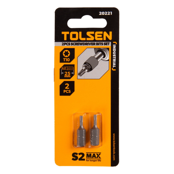 Набор вставок (бит) торцевых 1/4" Torx T10 25 мм 2 предмета TOLSEN TT20221